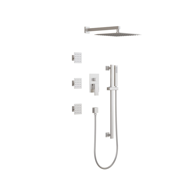 3-Function 12-Inch Square Shower System with Rain Head, Sliding Bar & Body Jets, Concealed Pressure Balance Valve, 304 Stainless Steel