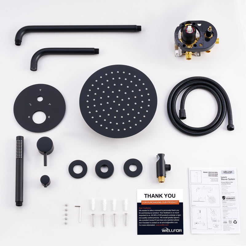 3-Function Shower System with Tub Spout, 10-Inch Rainfall Head & Handheld – Pressure Balance Valve, 304 Stainless Steel