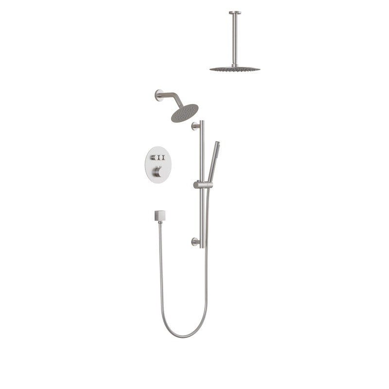 3-Function 10" Round Stainless Steel Shower System with Dual Mounting Options Wall-Mounted & Ceiling-Mounted, Sliding Bar