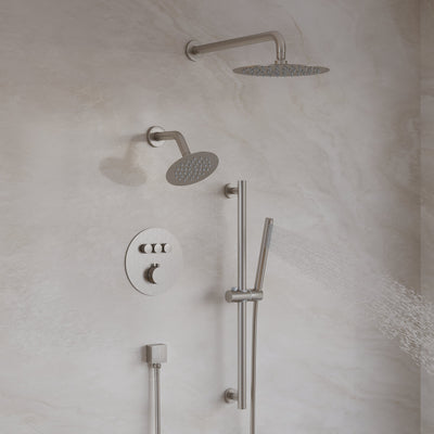 3-Function 10" Round Stainless Steel Shower System with Dual Mounting Options Wall-Mounted & Ceiling-Mounted, Sliding Bar