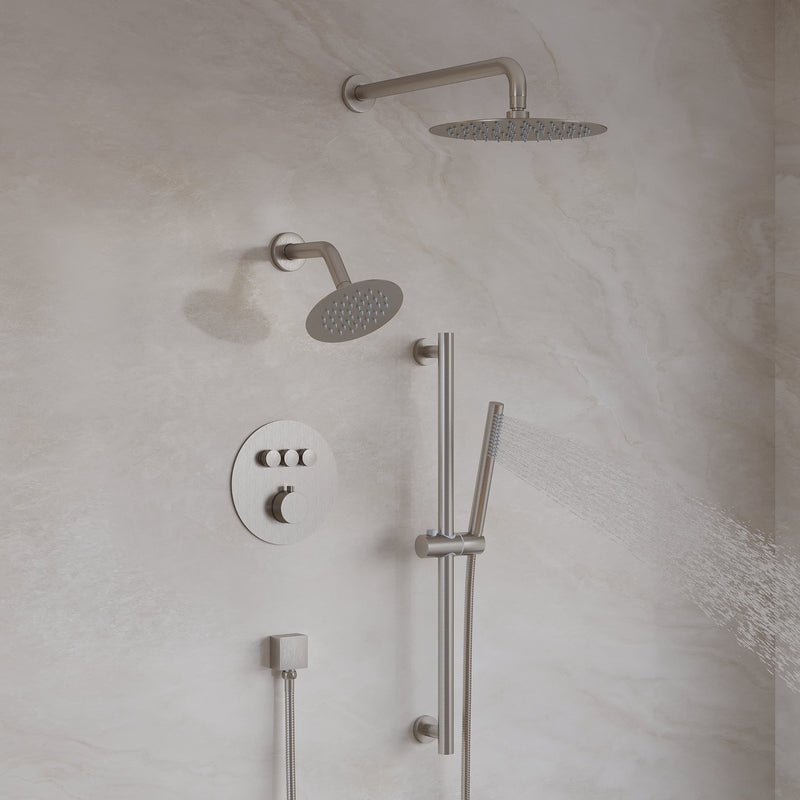 3-Function 10" Round Stainless Steel Shower System with Dual Mounting Options Wall-Mounted & Ceiling-Mounted, Sliding Bar