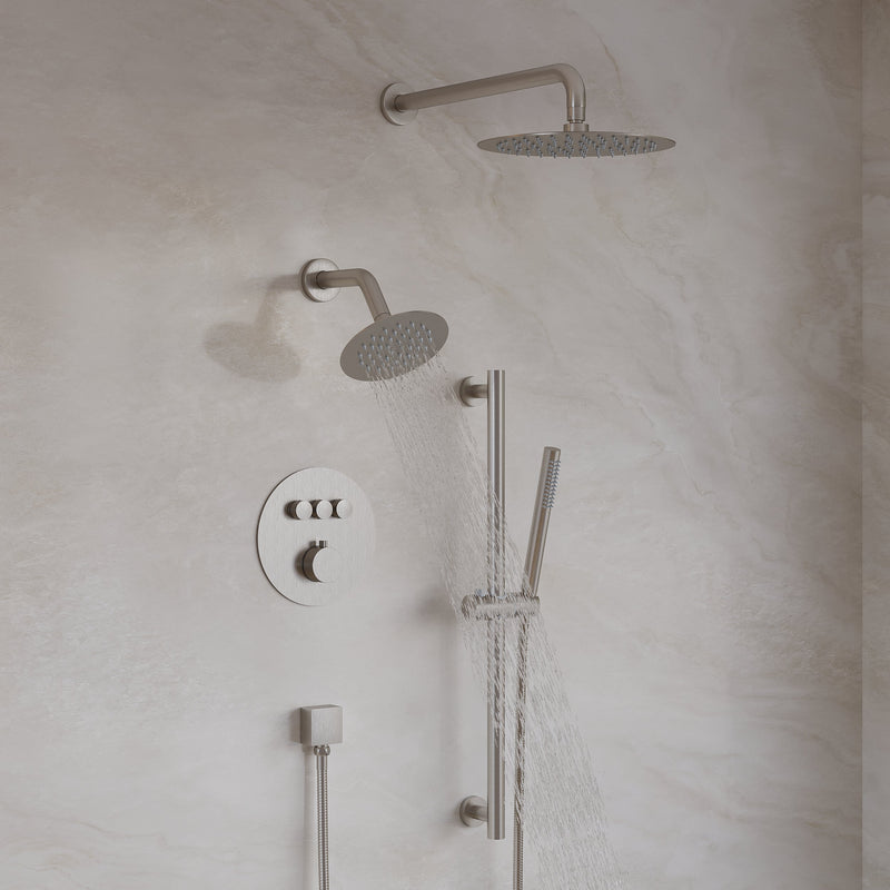 3-Function 10" Round Stainless Steel Shower System with Dual Mounting Options Wall-Mounted & Ceiling-Mounted, Sliding Bar