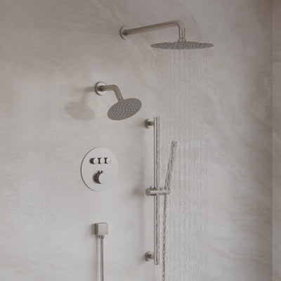 3-Function 10" Round Stainless Steel Shower System with Dual Mounting Options Wall-Mounted & Ceiling-Mounted, Sliding Bar