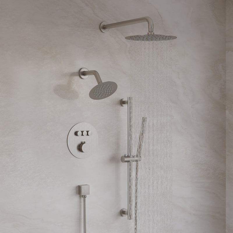 3-Function 10" Round Stainless Steel Shower System with Dual Mounting Options Wall-Mounted & Ceiling-Mounted, Sliding Bar