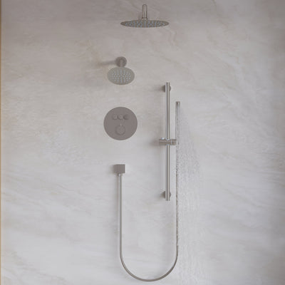 3-Function 10" Round Stainless Steel Shower System with Dual Mounting Options Wall-Mounted & Ceiling-Mounted, Sliding Bar