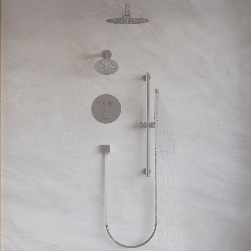 3-Function 10" Round Stainless Steel Shower System with Dual Mounting Options Wall-Mounted & Ceiling-Mounted, Sliding Bar