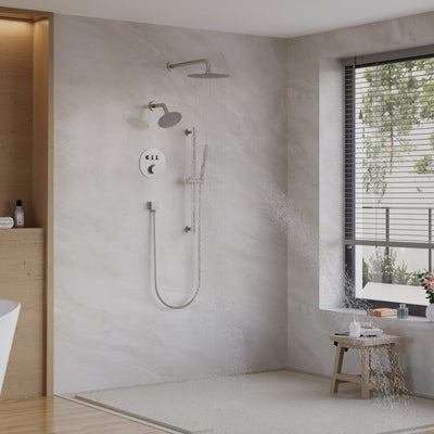 3-Function 10" Round Stainless Steel Shower System with Dual Mounting Options Wall-Mounted & Ceiling-Mounted, Sliding Bar