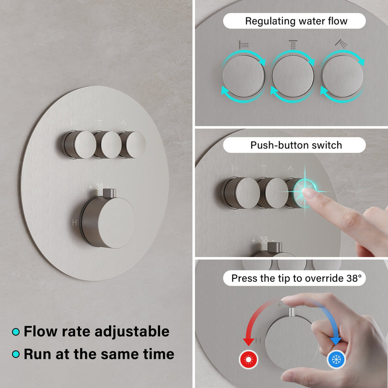 3-Function 10" Round Stainless Steel Shower System with Dual Mounting Options Wall-Mounted & Ceiling-Mounted, Sliding Bar