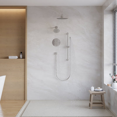 3-Function 10" Round Stainless Steel Shower System with Dual Mounting Options Wall-Mounted & Ceiling-Mounted, Sliding Bar
