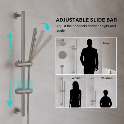 3-Function 10" Round Stainless Steel Shower System with Dual Mounting Options Wall-Mounted & Ceiling-Mounted, Sliding Bar