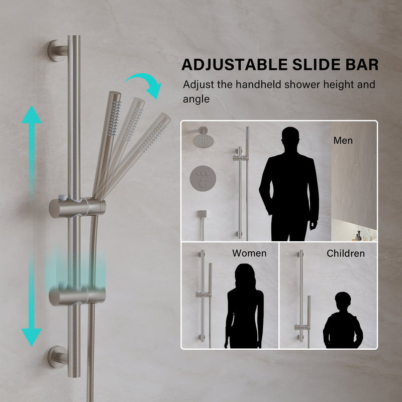3-Function 10" Round Stainless Steel Shower System with Dual Mounting Options Wall-Mounted & Ceiling-Mounted, Sliding Bar