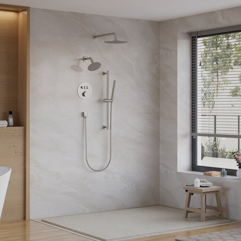 3-Function 10" Round Stainless Steel Shower System with Dual Mounting Options Wall-Mounted & Ceiling-Mounted, Sliding Bar