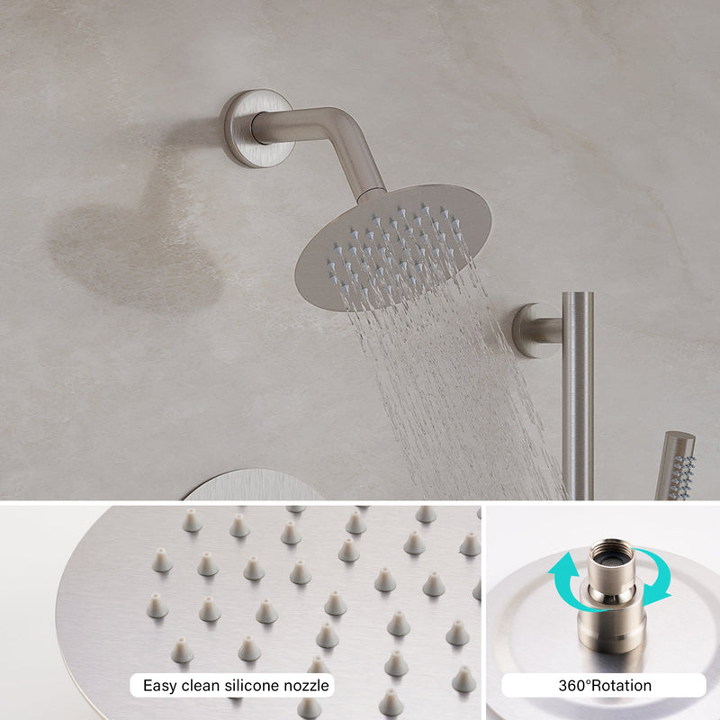 3-Function 10" Round Stainless Steel Shower System with Dual Mounting Options Wall-Mounted & Ceiling-Mounted, Sliding Bar