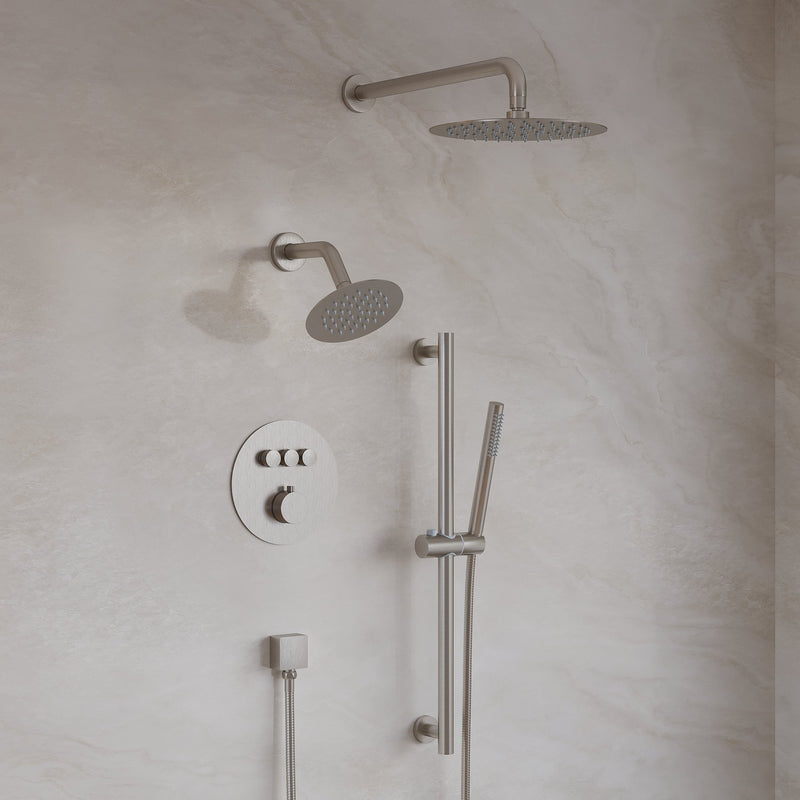 3-Function 10" Round Stainless Steel Shower System with Dual Mounting Options Wall-Mounted & Ceiling-Mounted, Sliding Bar