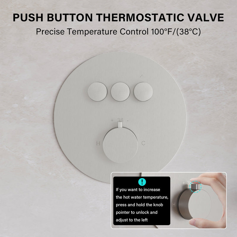 3-Function 10" Round Stainless Steel Shower System with Dual Mounting Options Wall-Mounted & Ceiling-Mounted, Sliding Bar