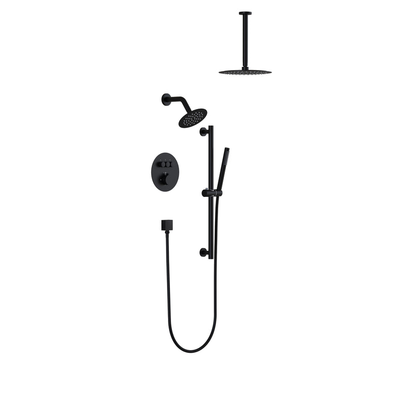 3-Function 10" Round Stainless Steel Shower System with Dual Mounting Options Wall-Mounted & Ceiling-Mounted, Sliding Bar