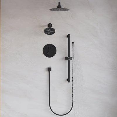 3-Function 10" Round Stainless Steel Shower System with Dual Mounting Options Wall-Mounted & Ceiling-Mounted, Sliding Bar