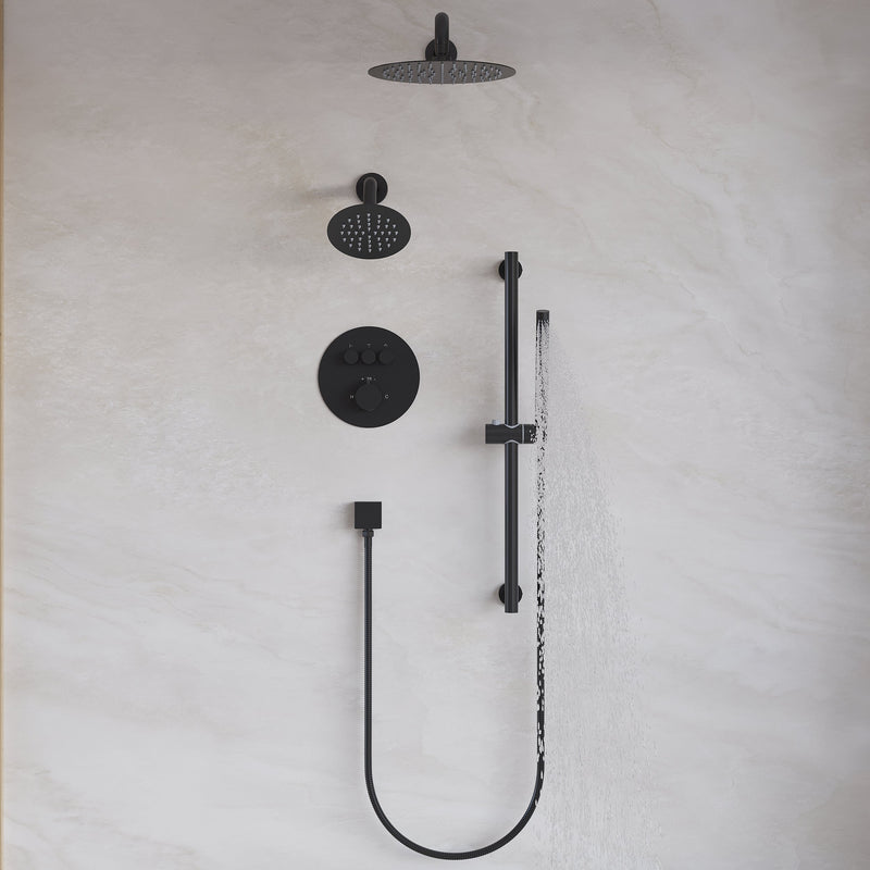 3-Function 10" Round Stainless Steel Shower System with Dual Mounting Options Wall-Mounted & Ceiling-Mounted, Sliding Bar