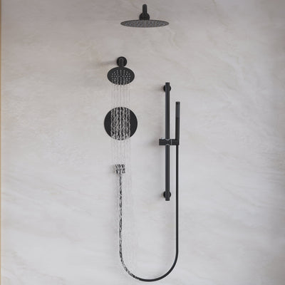 3-Function 10" Round Stainless Steel Shower System with Dual Mounting Options Wall-Mounted & Ceiling-Mounted, Sliding Bar