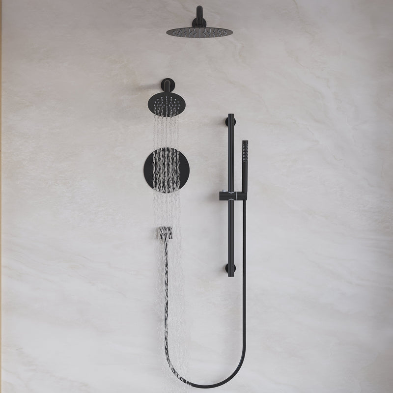 3-Function 10" Round Stainless Steel Shower System with Dual Mounting Options Wall-Mounted & Ceiling-Mounted, Sliding Bar