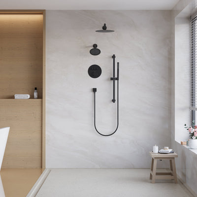 3-Function 10" Round Stainless Steel Shower System with Dual Mounting Options Wall-Mounted & Ceiling-Mounted, Sliding Bar