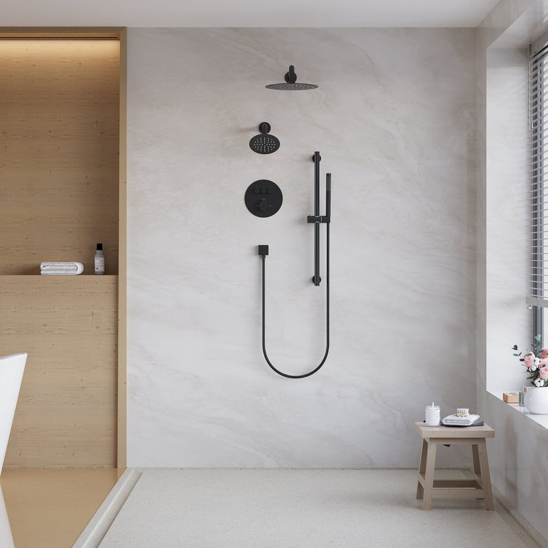 3-Function 10" Round Stainless Steel Shower System with Dual Mounting Options Wall-Mounted & Ceiling-Mounted, Sliding Bar