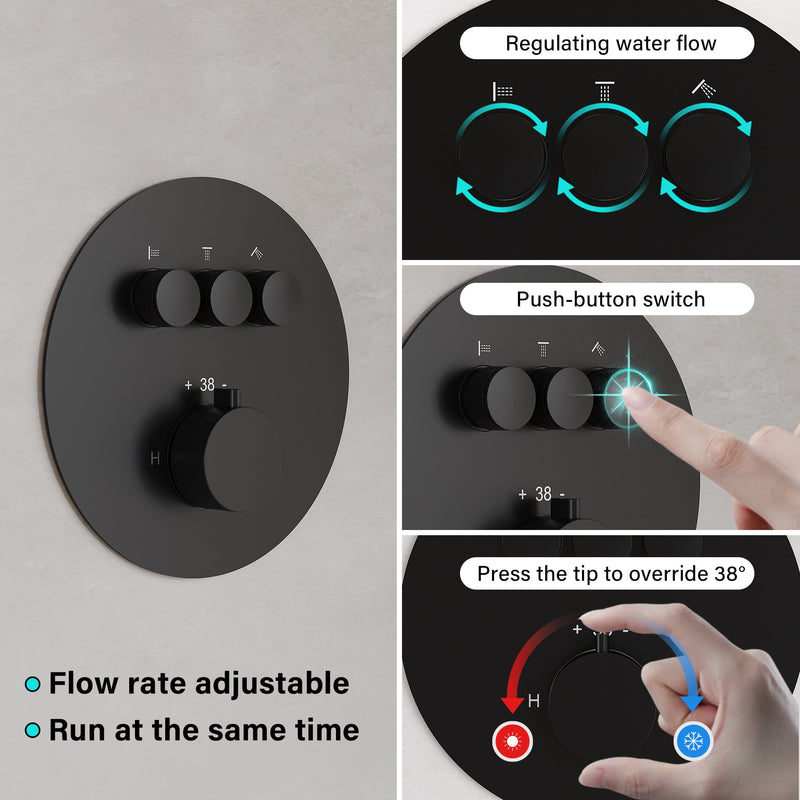 3-Function 10" Round Stainless Steel Shower System with Dual Mounting Options Wall-Mounted & Ceiling-Mounted, Sliding Bar