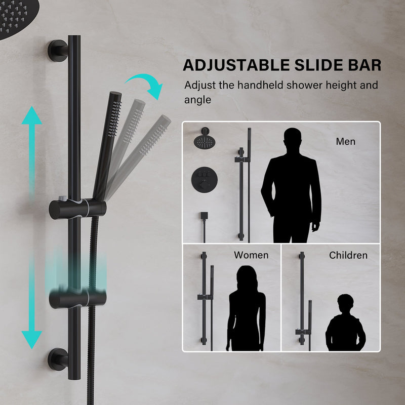 3-Function 10" Round Stainless Steel Shower System with Dual Mounting Options Wall-Mounted & Ceiling-Mounted, Sliding Bar
