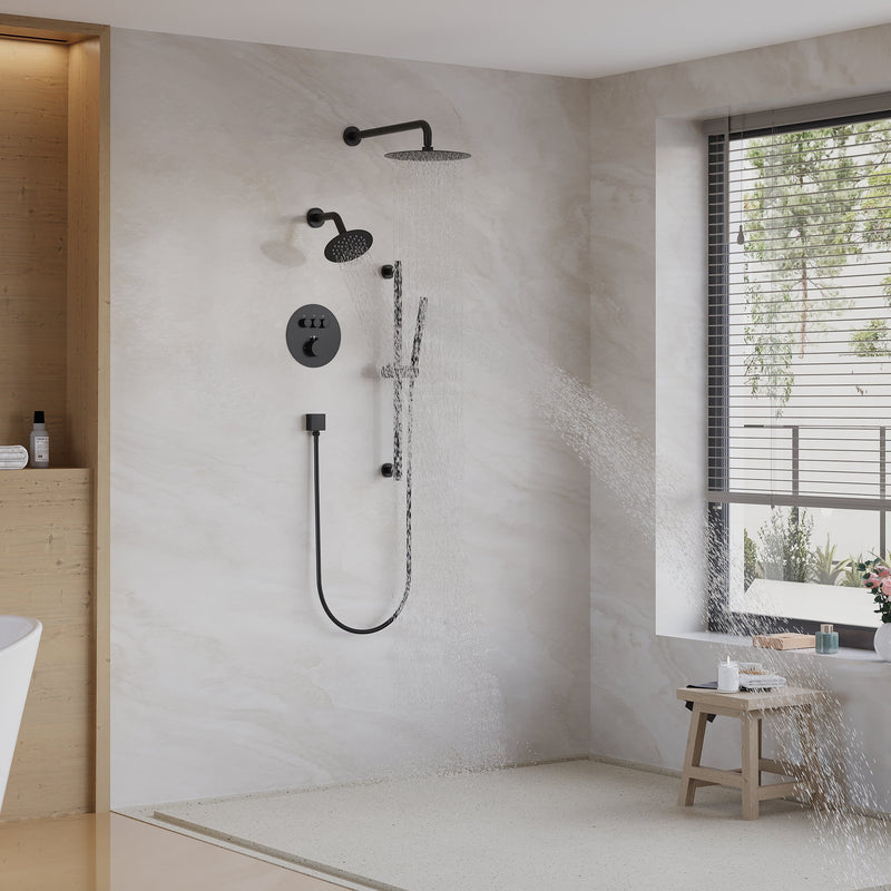3-Function 10" Round Stainless Steel Shower System with Dual Mounting Options Wall-Mounted & Ceiling-Mounted, Sliding Bar