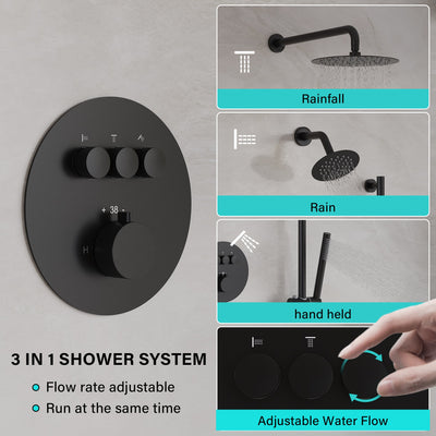 3-Function 10" Round Stainless Steel Shower System with Dual Mounting Options Wall-Mounted & Ceiling-Mounted, Sliding Bar