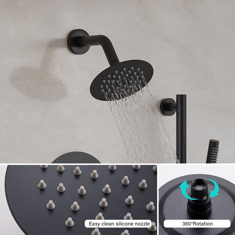 3-Function 10" Round Stainless Steel Shower System with Dual Mounting Options Wall-Mounted & Ceiling-Mounted, Sliding Bar