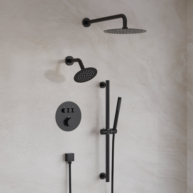 3-Function 10" Round Stainless Steel Shower System with Dual Mounting Options Wall-Mounted & Ceiling-Mounted, Sliding Bar