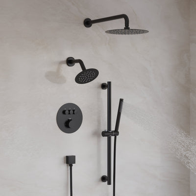 3-Function 10" Round Stainless Steel Shower System with Dual Mounting Options Wall-Mounted & Ceiling-Mounted, Sliding Bar