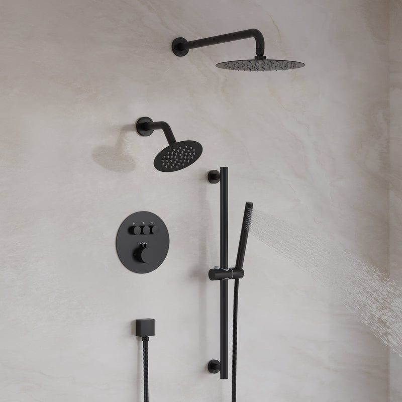 3-Function 10" Round Stainless Steel Shower System with Dual Mounting Options Wall-Mounted & Ceiling-Mounted, Sliding Bar