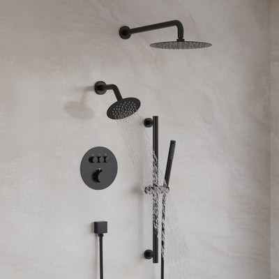 3-Function 10" Round Stainless Steel Shower System with Dual Mounting Options Wall-Mounted & Ceiling-Mounted, Sliding Bar
