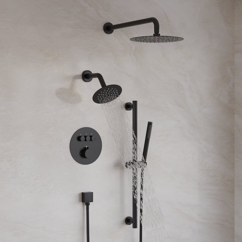 3-Function 10" Round Stainless Steel Shower System with Dual Mounting Options Wall-Mounted & Ceiling-Mounted, Sliding Bar