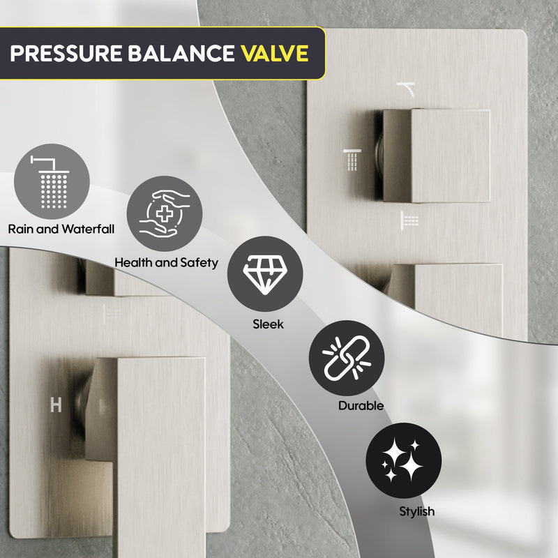 Wall-Mounted 3-Function Shower Set with Dual-Mode Overhead, Brass Body Jets & Hand Shower