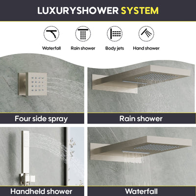 Wall-Mounted 3-Function Shower Set with Dual-Mode Overhead, Brass Body Jets & Hand Shower