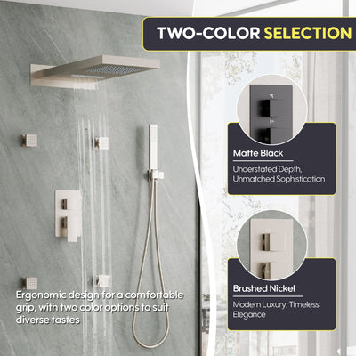 Wall-Mounted 3-Function Shower Set with Dual-Mode Overhead, Brass Body Jets & Hand Shower