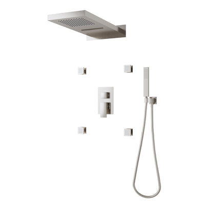 Wall-Mounted 3-Function Shower Set with Dual-Mode Overhead, Brass Body Jets & Hand Shower
