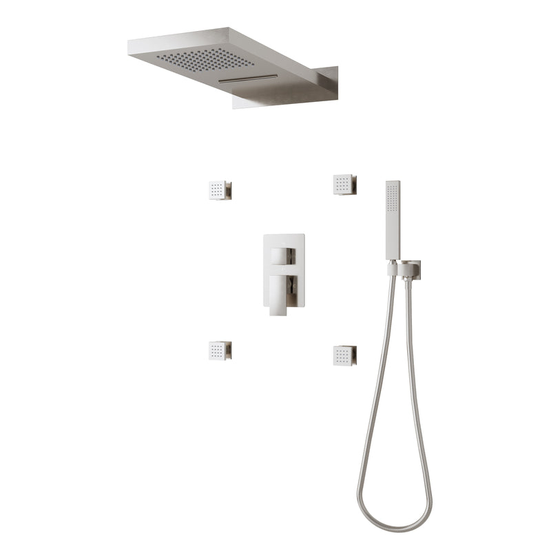 Wall-Mounted 3-Function Shower Set with Dual-Mode Overhead, Brass Body Jets & Hand Shower