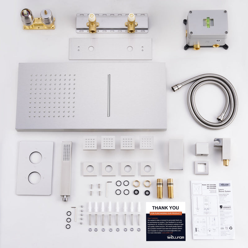 Wall-Mounted 3-Function Shower Set with Dual-Mode Overhead, Brass Body Jets & Hand Shower