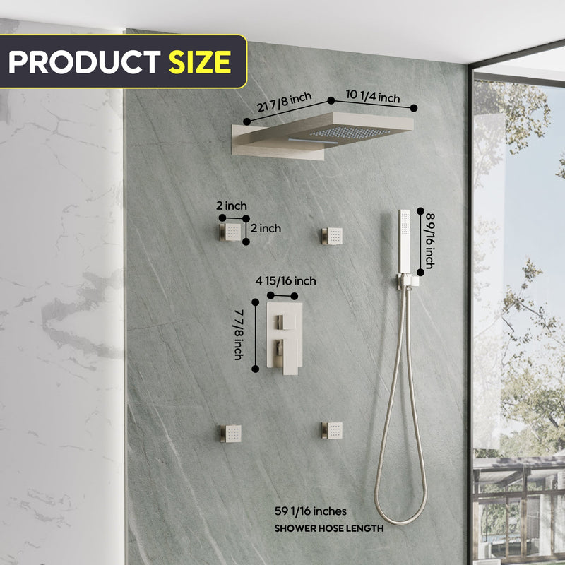 Wall-Mounted 3-Function Shower Set with Dual-Mode Overhead, Brass Body Jets & Hand Shower