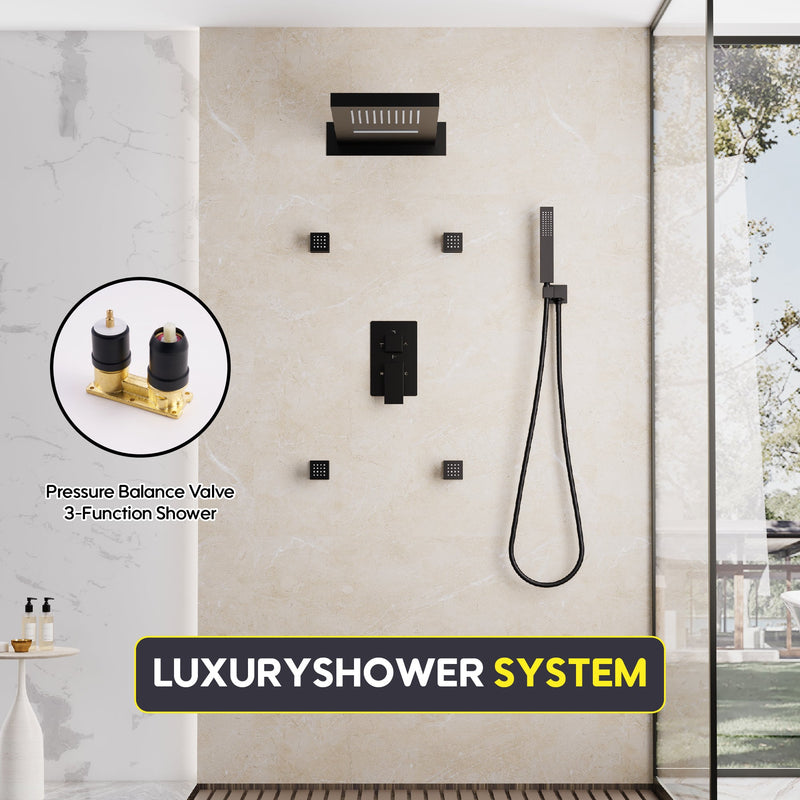 Wall-Mounted 3-Function Shower Set with Dual-Mode Overhead, Brass Body Jets & Hand Shower