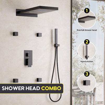 Wall-Mounted 3-Function Shower Set with Dual-Mode Overhead, Brass Body Jets & Hand Shower