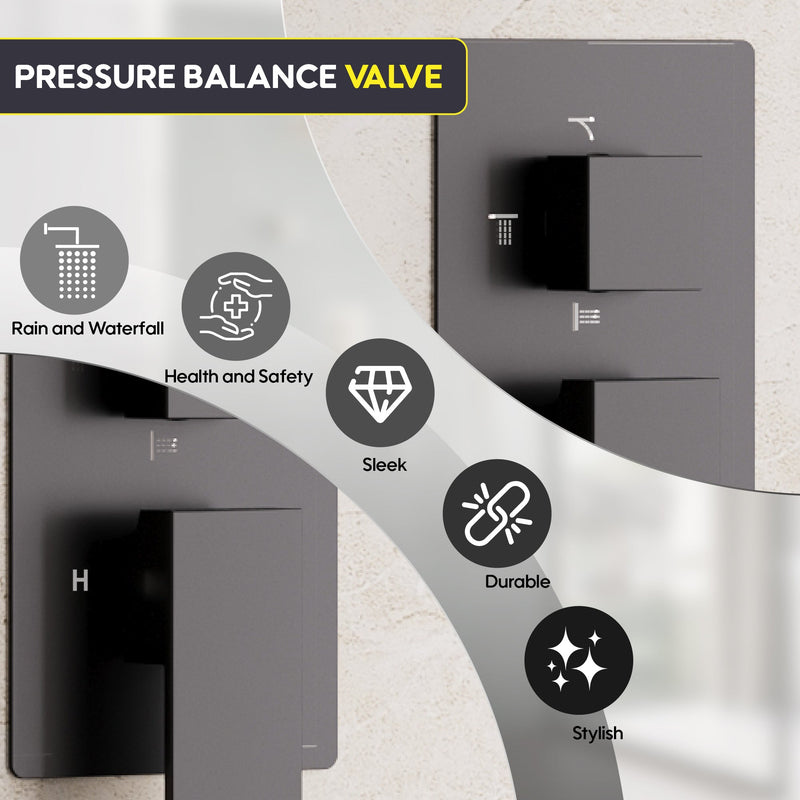 Wall-Mounted 3-Function Shower Set with Dual-Mode Overhead, Brass Body Jets & Hand Shower