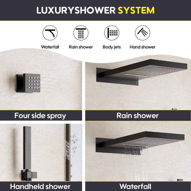 Wall-Mounted 3-Function Shower Set with Dual-Mode Overhead, Brass Body Jets & Hand Shower