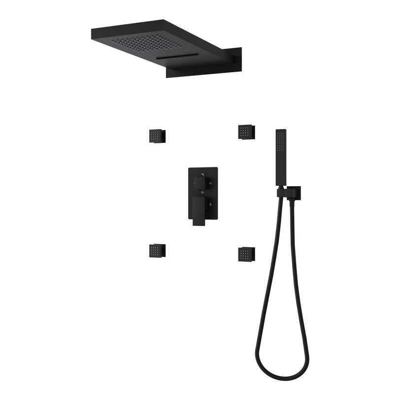Wall-Mounted 3-Function Shower Set with Dual-Mode Overhead, Brass Body Jets & Hand Shower