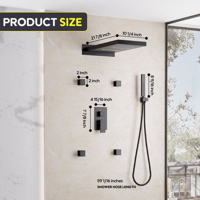 Wall-Mounted 3-Function Shower Set with Dual-Mode Overhead, Brass Body Jets & Hand Shower