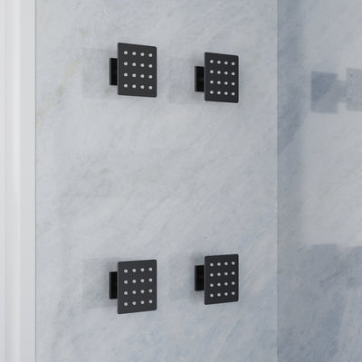Thermostatic 3-Function Shower System with 10" 360° Adiustable Square Rainfall Head, L-Shaped Hand Shower & Body Jets, Solid 304 Stainless Steel